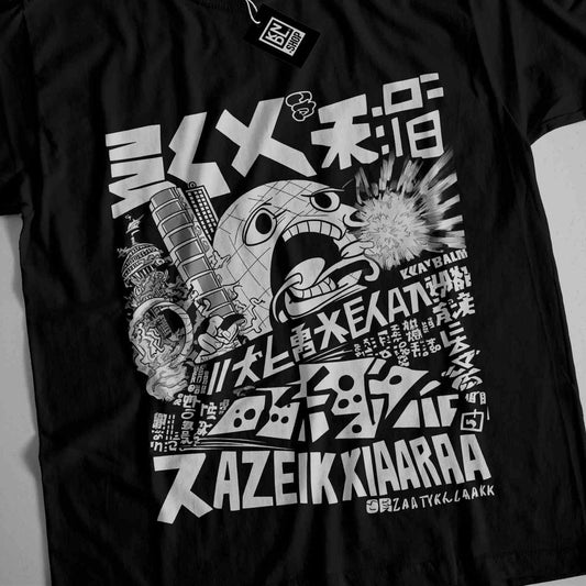 a black t - shirt with japanese characters on it