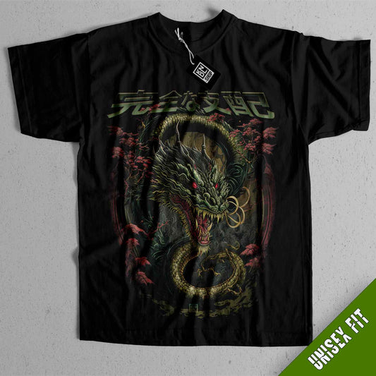 a black shirt with a green dragon on it