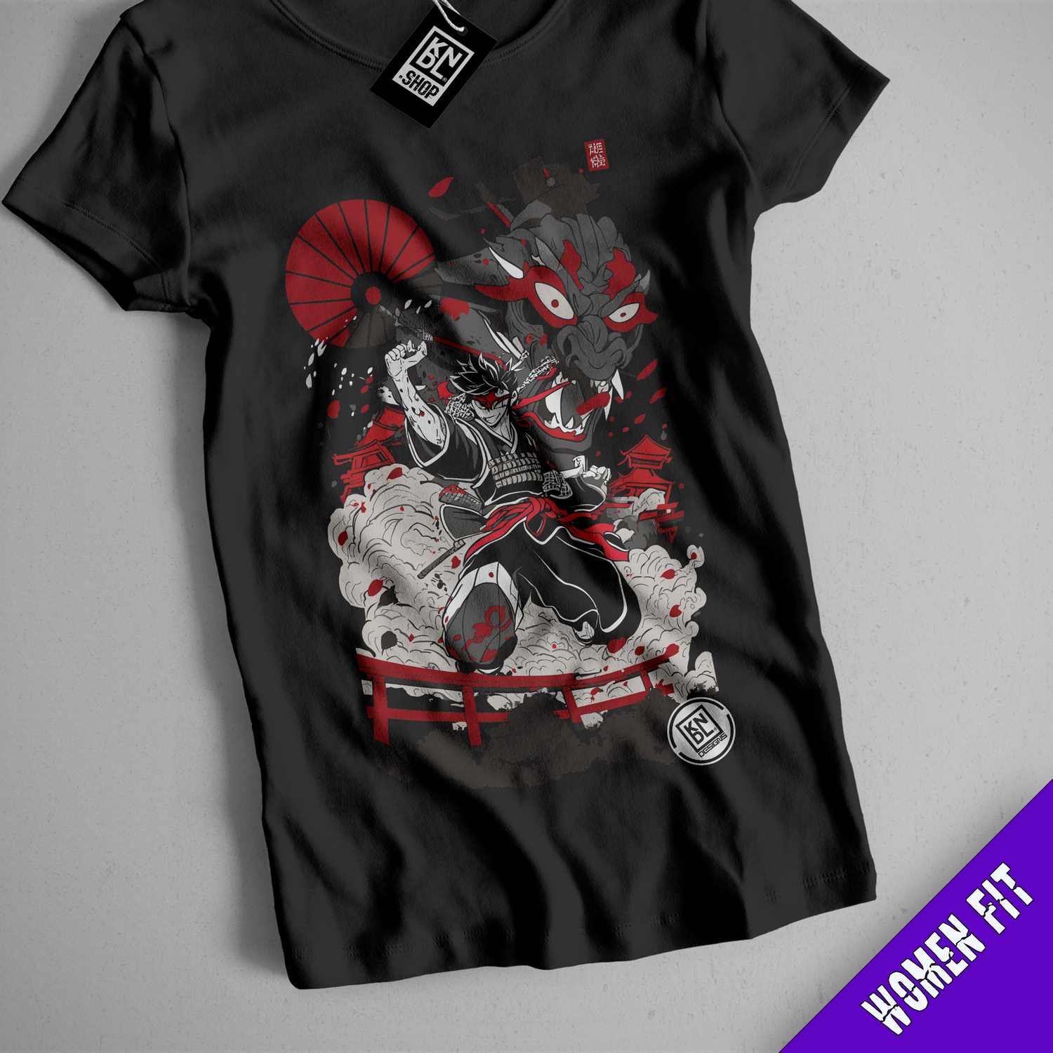 a black t - shirt with a picture of a demon riding a motorcycle