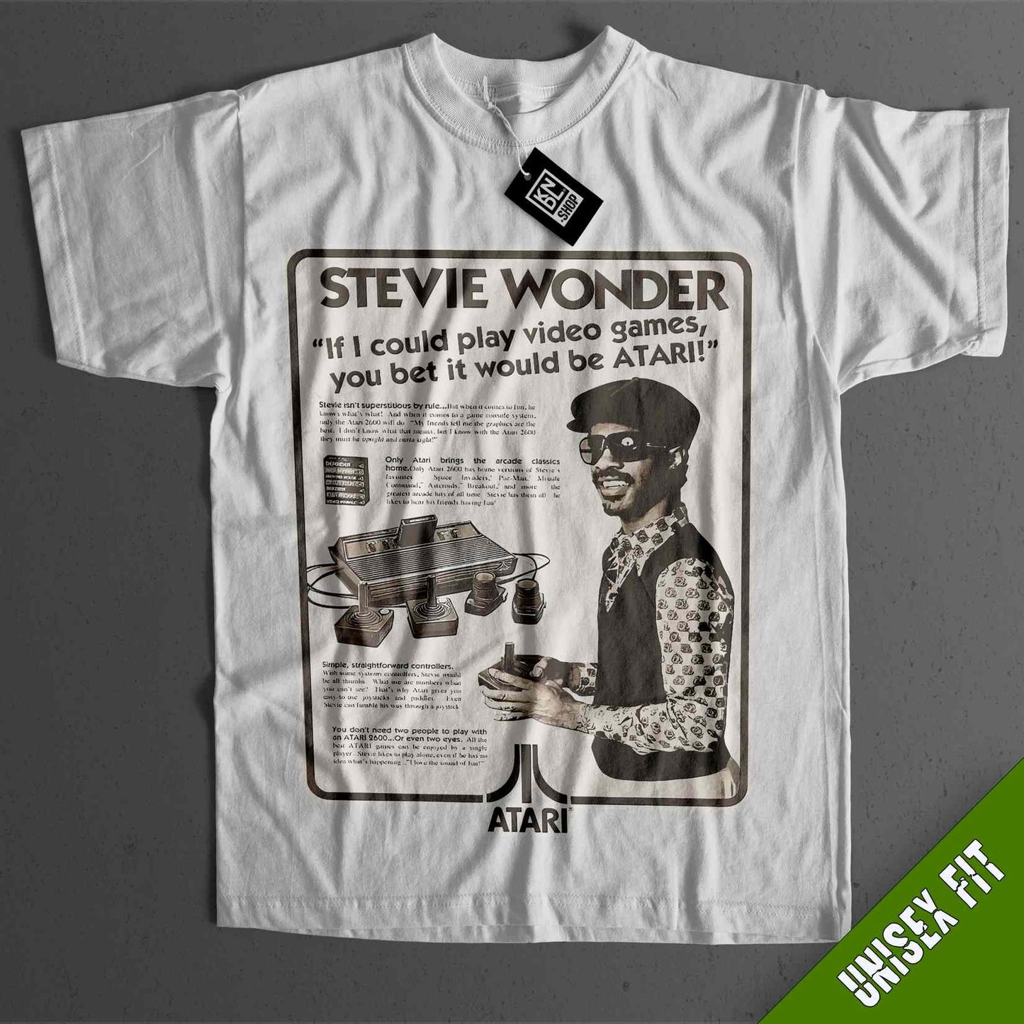 a white t - shirt with a picture of steve wonder on it