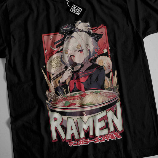 a black tshirt with a picture of ramen on it